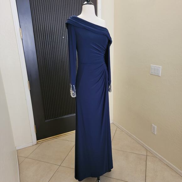 Mac Duggal 12231 Midnight Navy Blue 6 Long Sleeve Formal Maxi Gown Dress - Picture 6 of 10